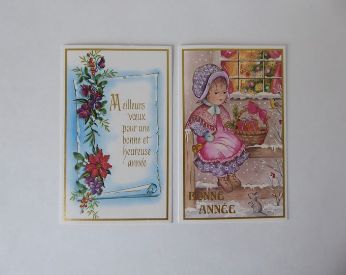 Lot 2 cartes Bonne année vintage. Imprimé en France. 1980. Carte de voeux vintage. Carte de souhait vintage.
