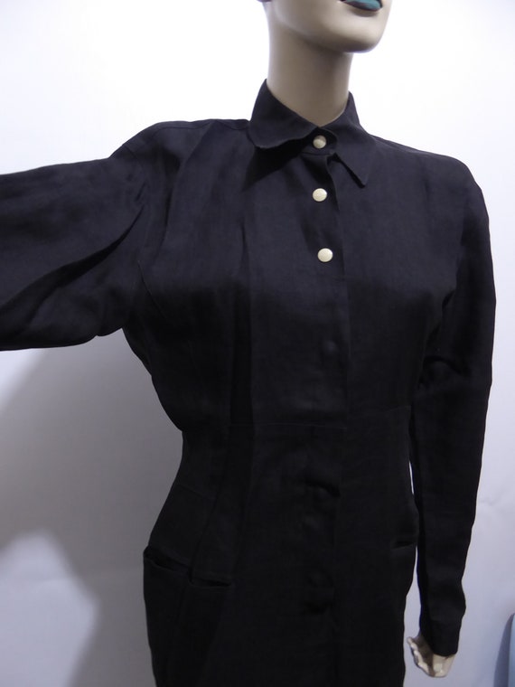 Claude Montana black linen shirt dress. Paris. 19… - image 10