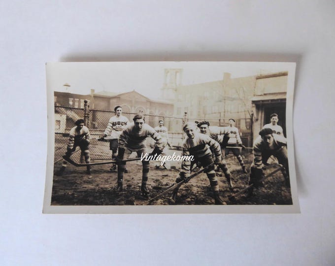 Photo of the Jock St. Henri hockey team. Black and white print. Late 1940s. Vintage sport. Montreal sports team. Quebec hockey.