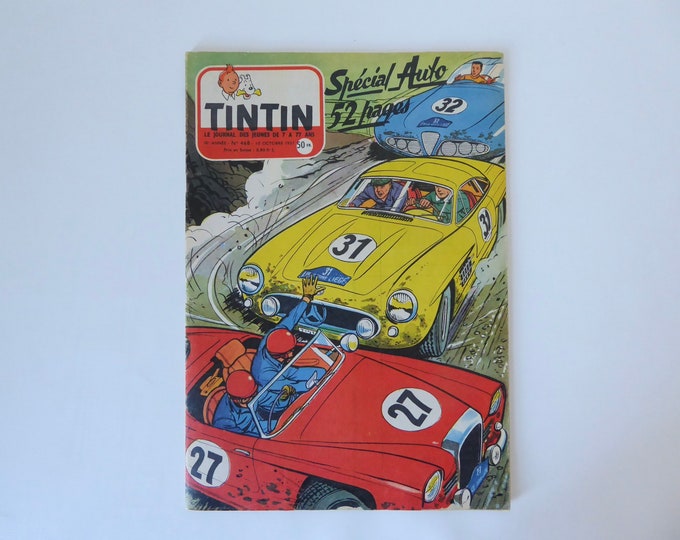 Tintin Journal. Special auto. French edition. October 10, 1957. 10th year. No. 468. Vintage sports car. Vintage car. 1957 auto file.