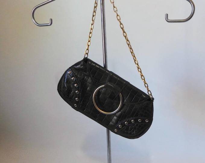 Faux crocodile studded leather handbag. Kazuyo Nakano. New York. Made in USA. 1990s.