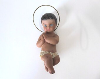 Plaster Baby Jesus. Large vintage santon. 1960. Hand-painted. Christmas crib. Nativity figure. Vintage Christmas.