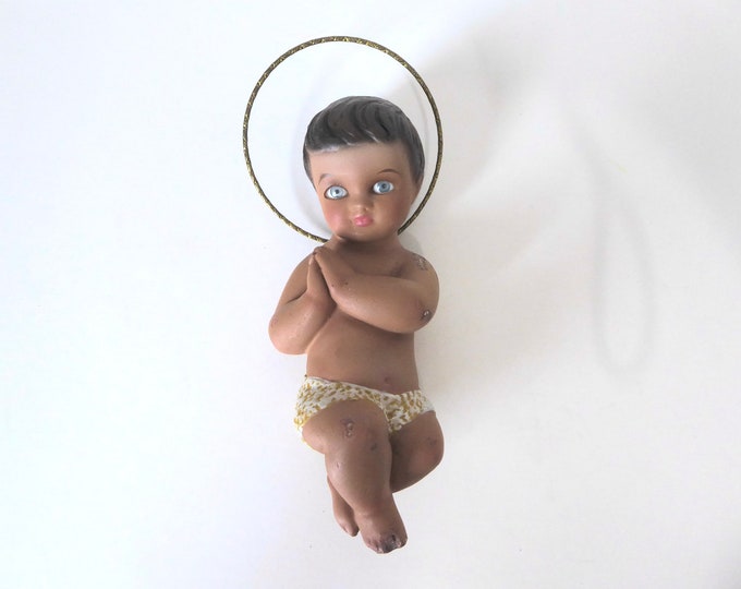 Baby Jesus plaster. Large vintage santon. 1960. Hand painted. Christmas crib. Nativity figure. Vintage Christmas.