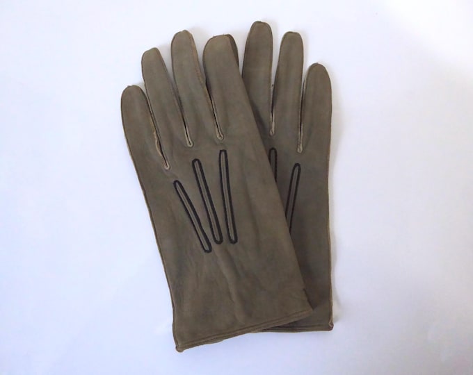 Men's olive green leather gloves. 1920. Cadets. Made in USA. Size 8 1/2.