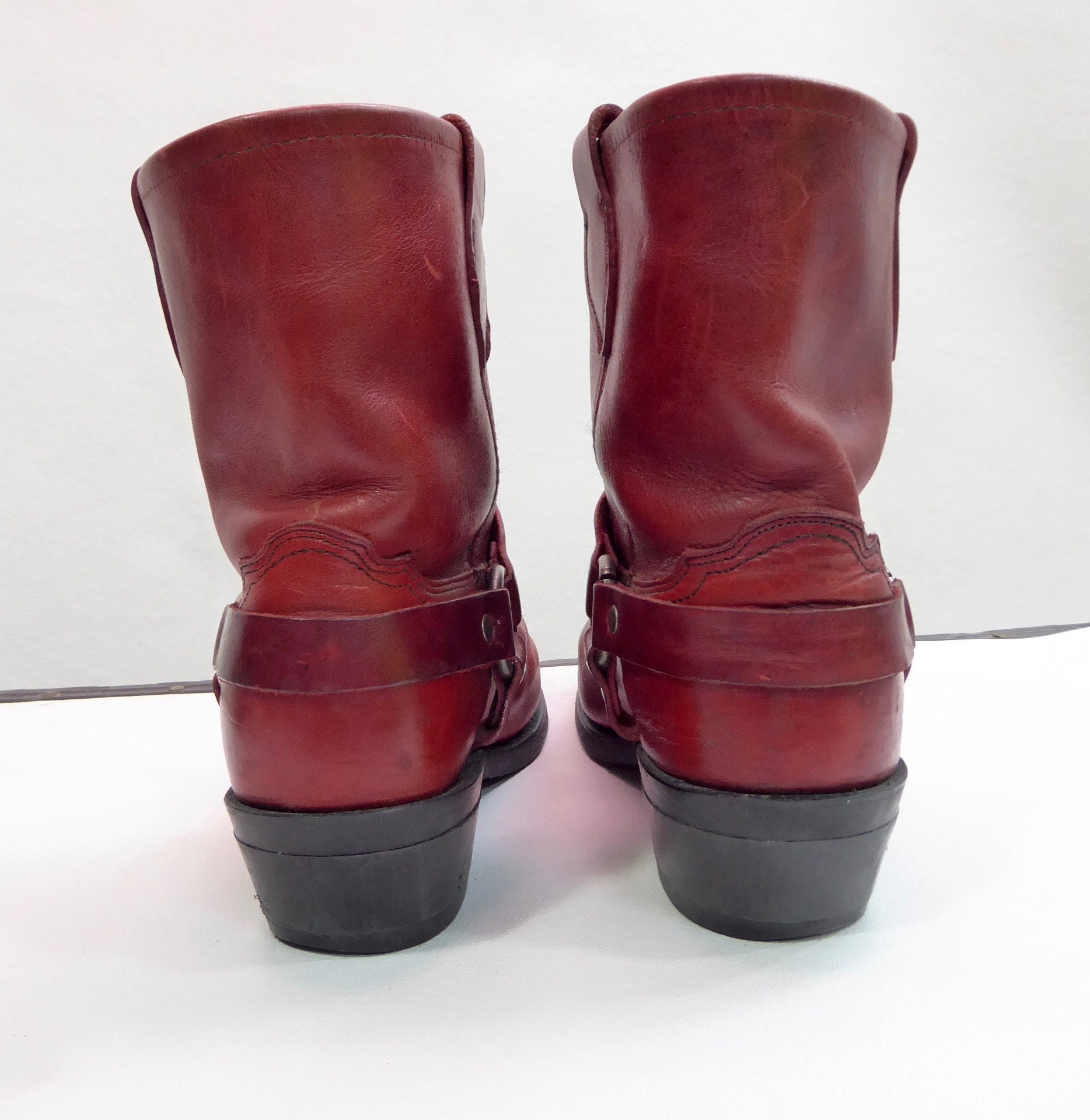Vintage harness boots. Genuine red leather. 1980. unisex. Made in USA ...