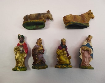 Vintage Christmas Nativity Figurines. Vintage Santon. Composition. Hand-painted. Italy. 1950s
