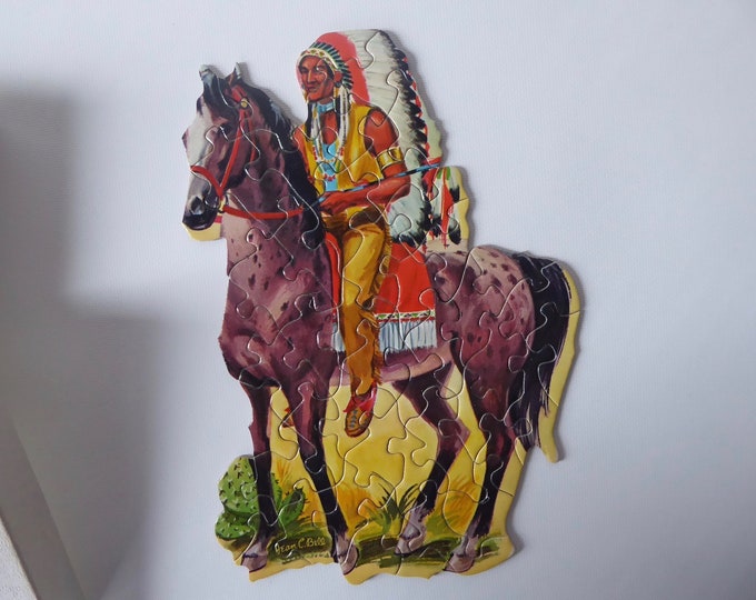 Fairchild Mini Shape Puzzle. Indian Chief. Sans la boite. Année 60. Casse-tête vintage.