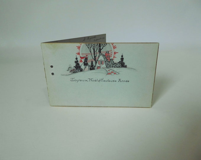 Vintage Merry Christmas and Happy New Year card. Handmade. 1930. Winter Canada. Vintage Quebec Christmas.
