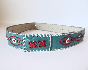 Vintage handcrafted western adjustable belt. Year 1950-60. Indigenous-inspired belt.