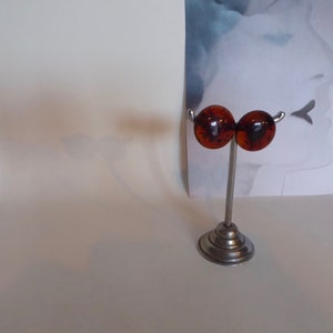 Round earrings bulging amber plastic. Translucent brown vintage clip. Year 50 Fashionista. image 10