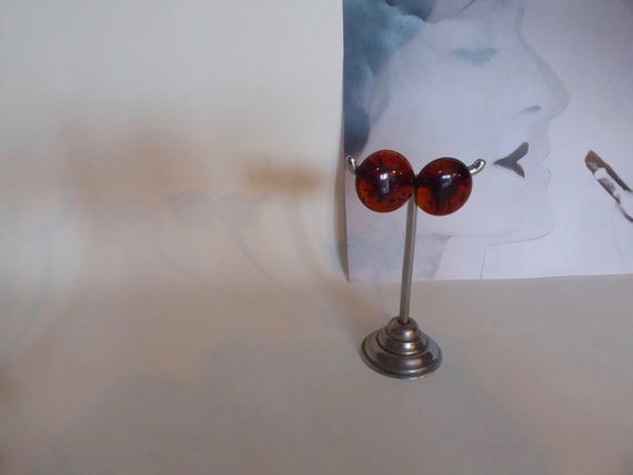 Round earrings bulging amber plastic. Translucent… - image 10