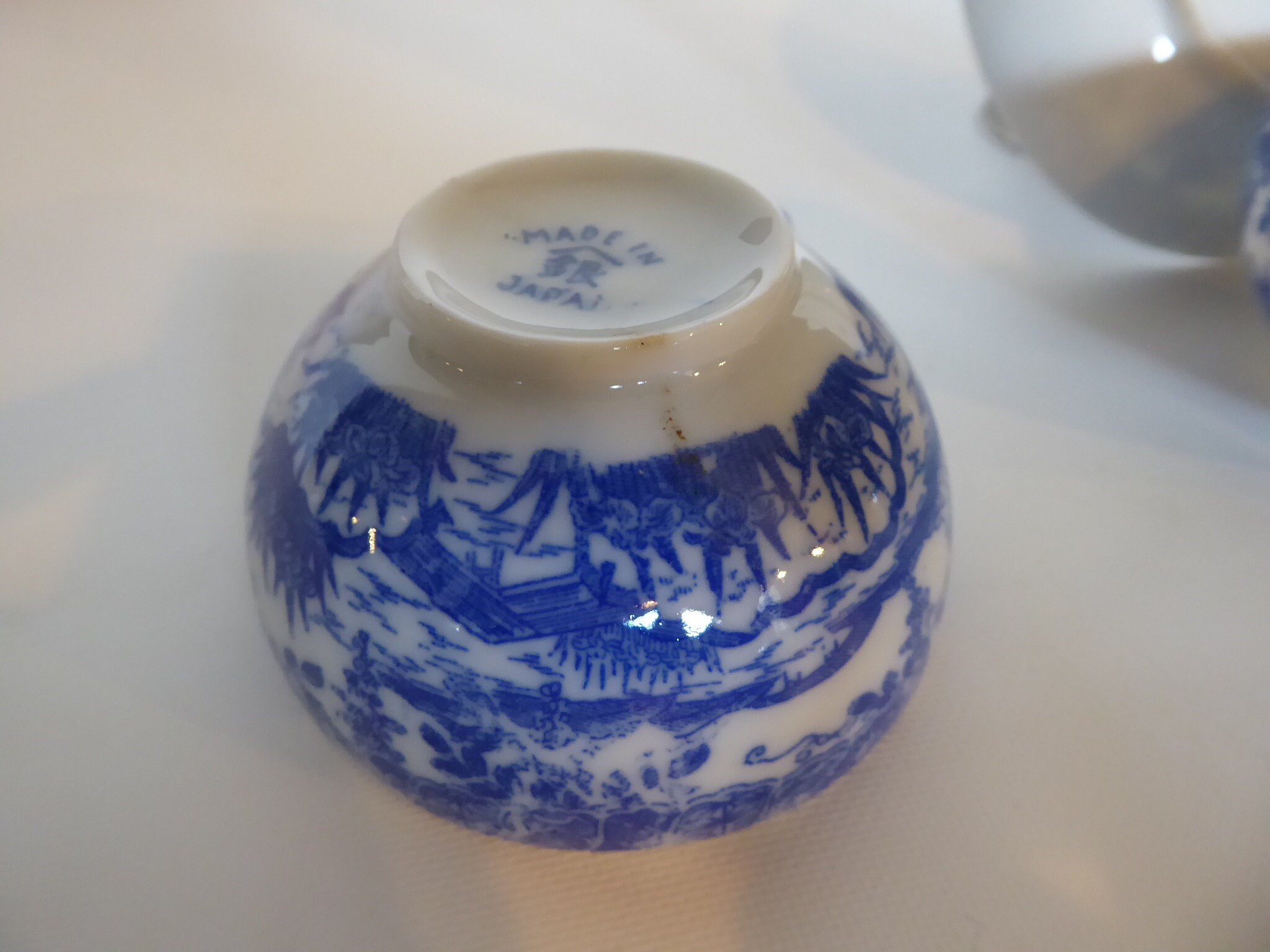 Porcelain egg shell tea cups. Made in Japan. Year 30. Fine blue