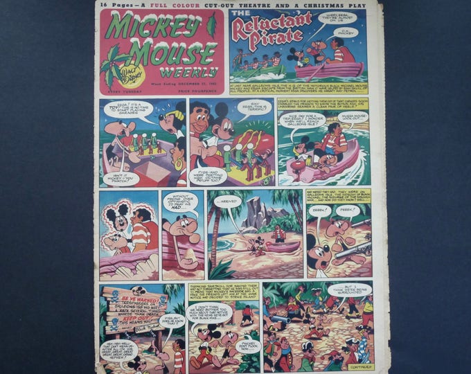 Mickey Mouse Weekly. Odham press. 27 Décembre 1952. Walt disney. Christmas tale. Conte de noël. Pinnochio. Comic. Dessin animé. Cinderella