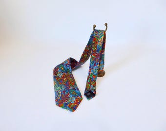 Vintage Dormeuil silk tie. Italy. Handmade. 1980. Multicolored stylized flowers.