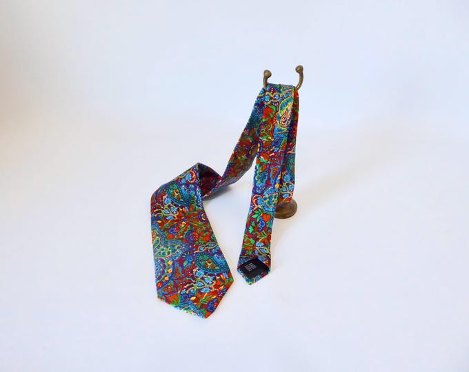 Vintage Dormeuil silk tie. Italy. Handmade. 1980. Multicolored stylized flowers.