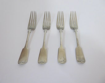 Set of 4 silver-plated violin-patterned forks. EP. England. Circa 1880.