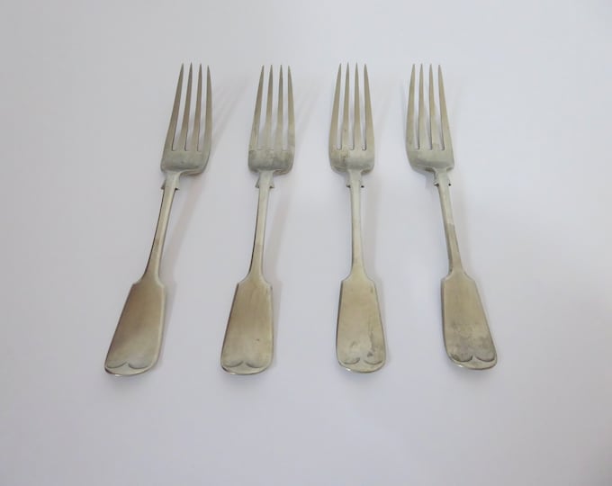 Set of 4 silver plated violin pattern forks. EP. England. Circa 1880.