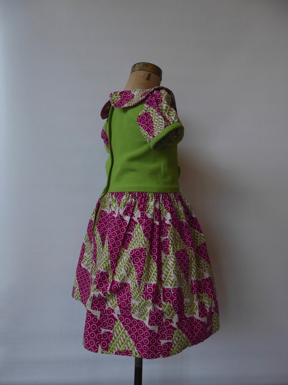 Girl dress green and pink fushia African print fa… - image 4