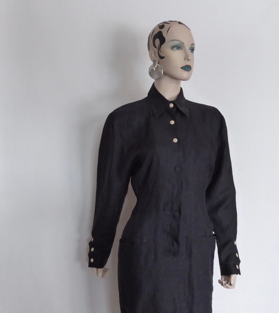 Claude Montana black linen shirt dress. Paris. 19… - image 2