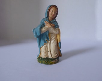 Vintage Santon. Virgin Mary on her knees. Papier-mâché. Italy. Hand painted. 1950. Nursery character. Christmas décor. Nativity. Religious.