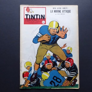 Tintin Magazine. Football. July 24, 1958. 11th year. No. 509. French edition. American football. Superbowl. Vintage sports.