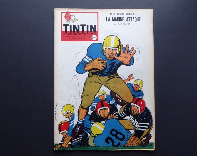 Tintin Journal. Football. July 24, 1958. 11th year. No. 509. French edition. American football. Superbowl. Vintage sport.