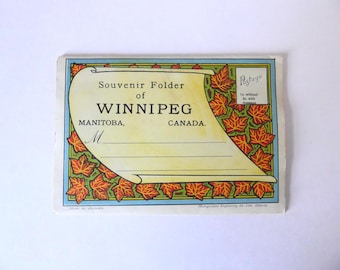 Souvenir Folder Winnipeg Manitoba Canada. Postcard booklet, photo series. 1940. Vintage Canadian tourist item.