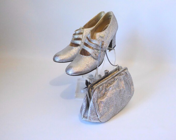 20s style silver pump and bag set