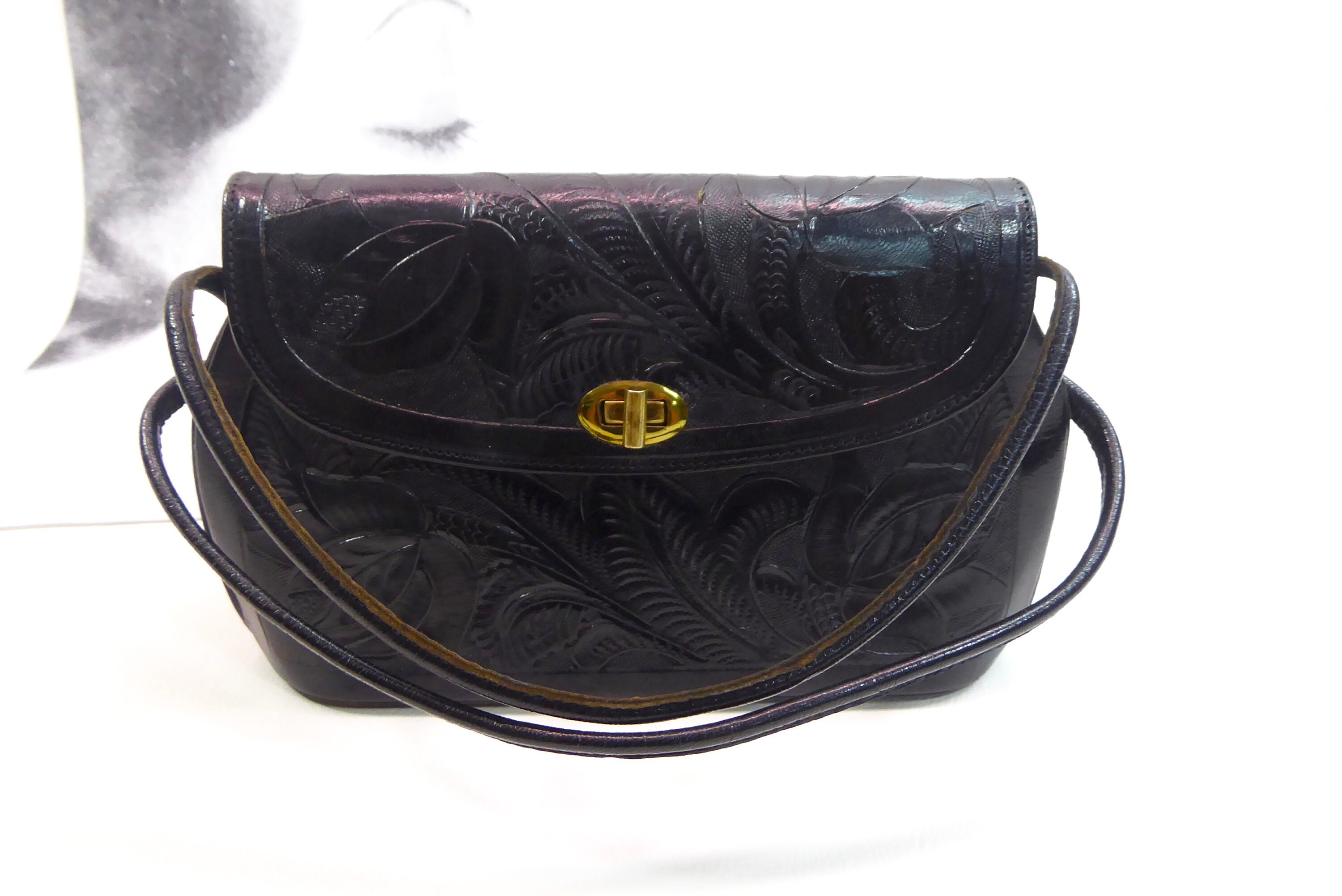 Black leather handbag. Mexico 1960.Say money quality. Occupation finas
