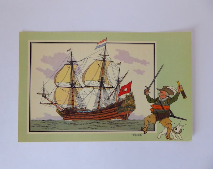 Tintin. Chromo Tintin. See and Know. Hergé. 1954. Navy. Series 4. N.42. The aemilia of Tromp. Dutch. Dutch fleet 16th century.