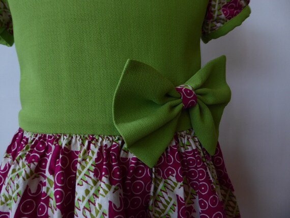 Girl dress green and pink fushia African print fa… - image 2