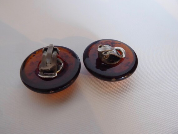 Round earrings bulging amber plastic. Translucent… - image 6