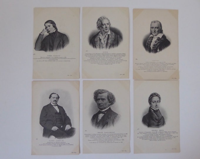 Lot of music composer postcards 1905-1910. Berlioz. Schumann. Chopin. Gluck. Grétry. Baron of Flotow. Classical music.