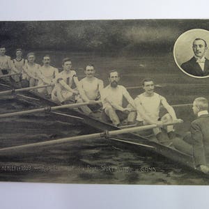 Royal club nautique, royal sport nautique de Gand. Carte postale sport Aviron. Héliotypie. Vainqueur Henley 1909. Vintage rowing. Athlète.
