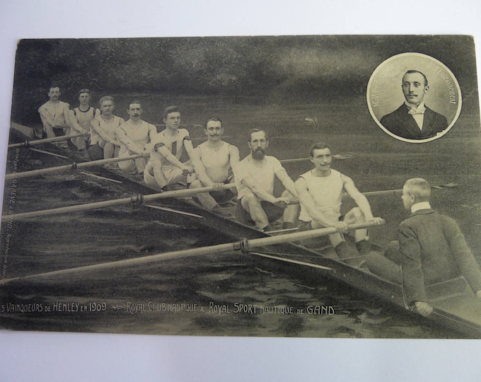 Royal boat club, royal water sport of Ghent. Postcard sport Rowing. Heliospy. Winner Henley 1909. Vintage rowing. Athlete.