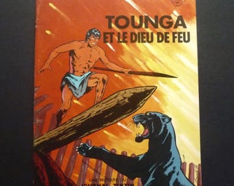 Tintin magazine. First edition 1968. Tounga and the fire god. Aidans. Prehistory. Volcano. Black panther. Caveman. Nature.