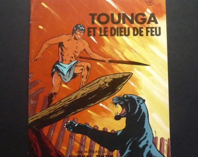 Tintin magazine. First edition 1968. Tounga and the fire god. Aidans. Prehistory. Volcano. Black panther. Caveman. Nature.