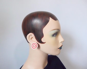 Organic-shaped plastic clip, orange-red, ivory. 1960s. Mid-century earring. Vintage jewelry.