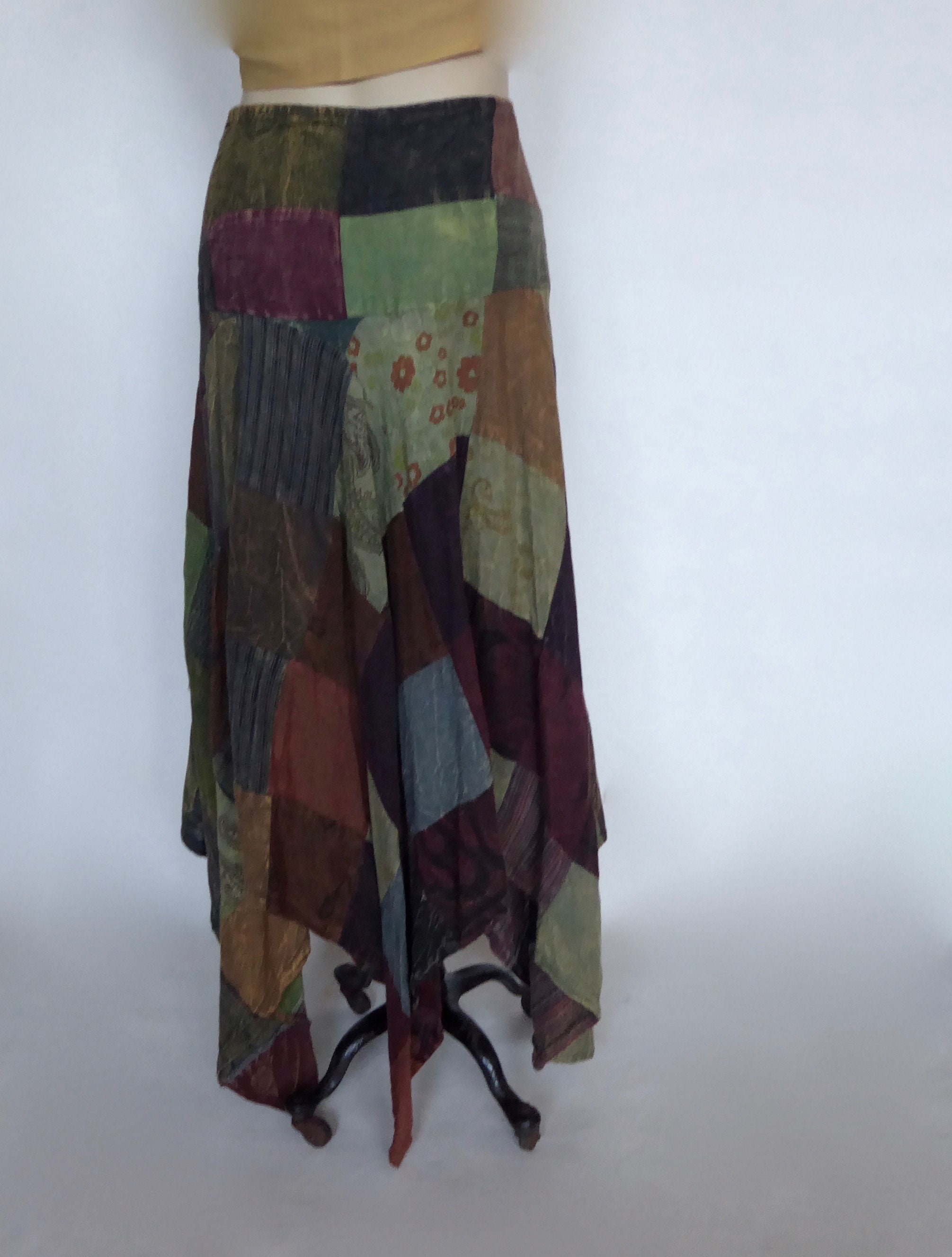 Nepal cotton patchwork skirt. Hippie 1970's. woven lightweight dhaka ...