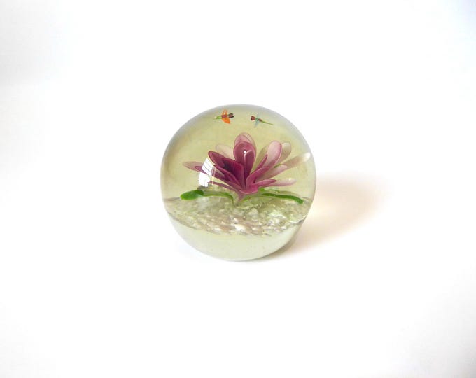 Blown glass ball paperweight with 2 dragonflies. Probably Murano. Year 1980.