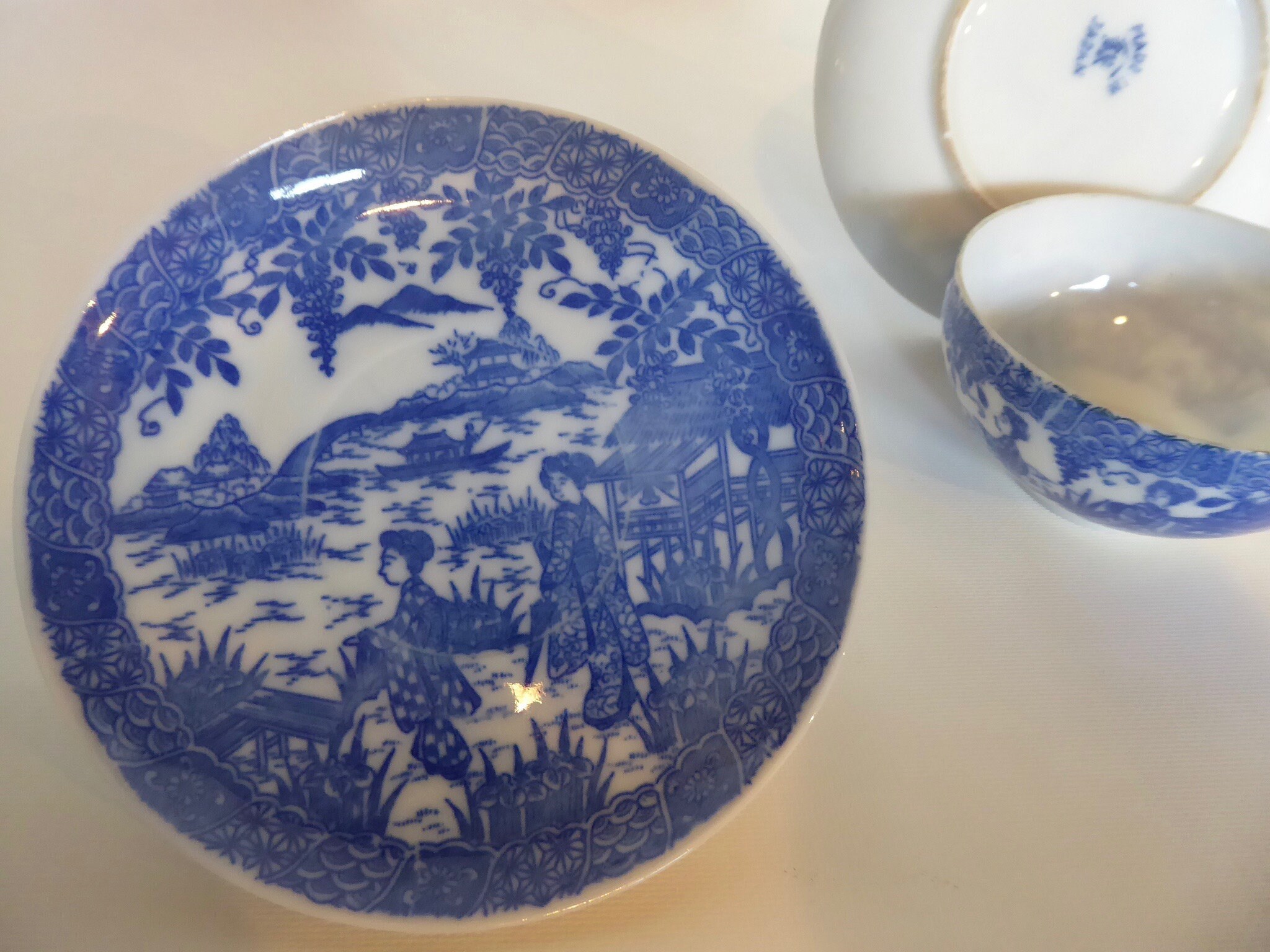 Porcelain egg shell tea cups. Made in Japan. Year 30. Fine blue