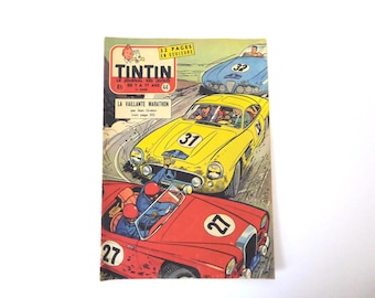 Tintin magazine. Belgian edition. October 30, 1957. 12th year. No. 44. Tintin sports cover. Vintage sports car.