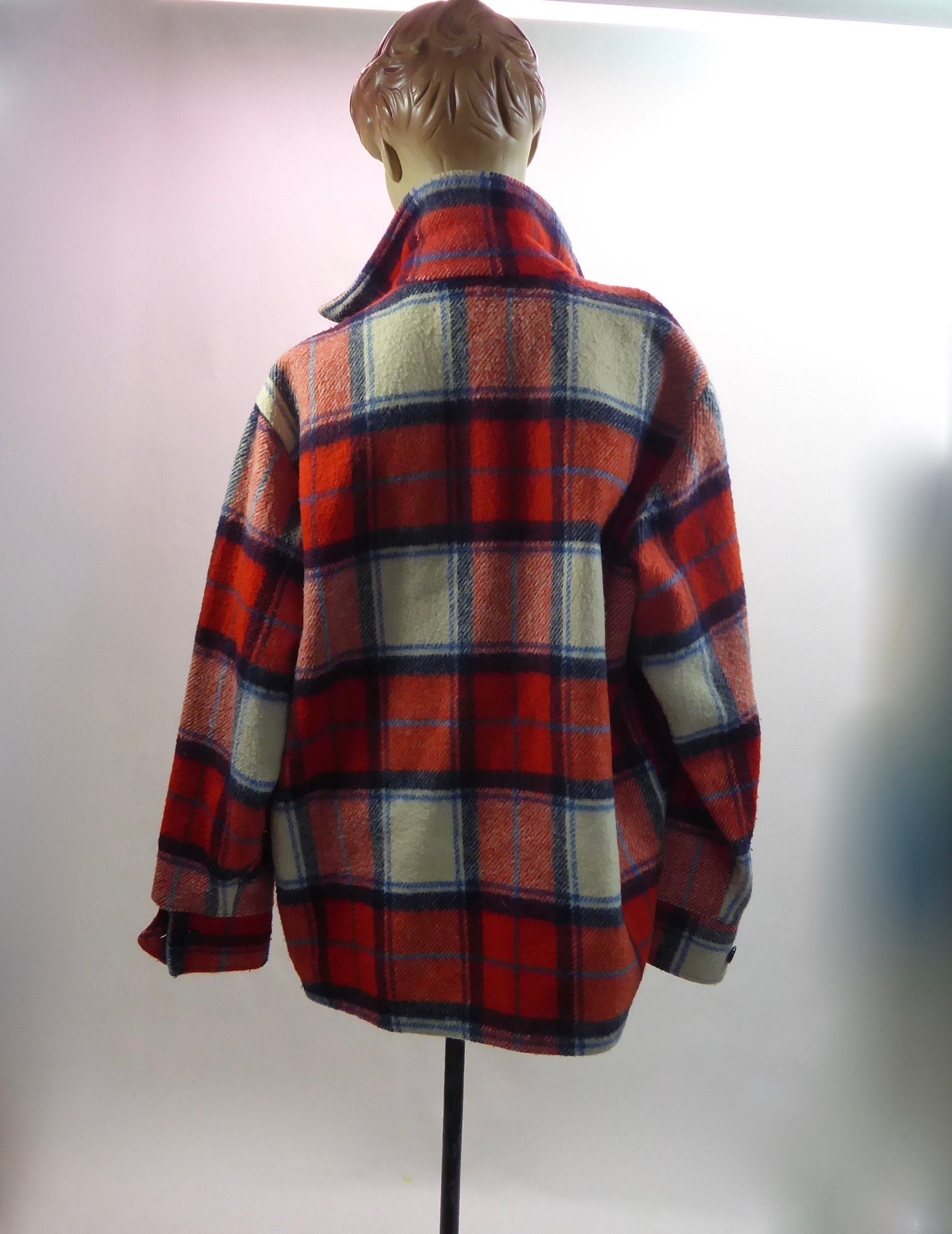 VTG Pendleton Red Plaid Flannel Jacket Women's 8 USA Made Suede Collar 4  Pockets