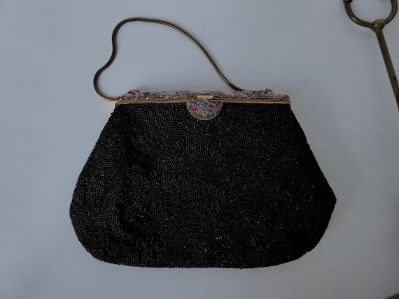 Sac à main Jenny Buchanan noir perlé pétoncle à clapet sac à main