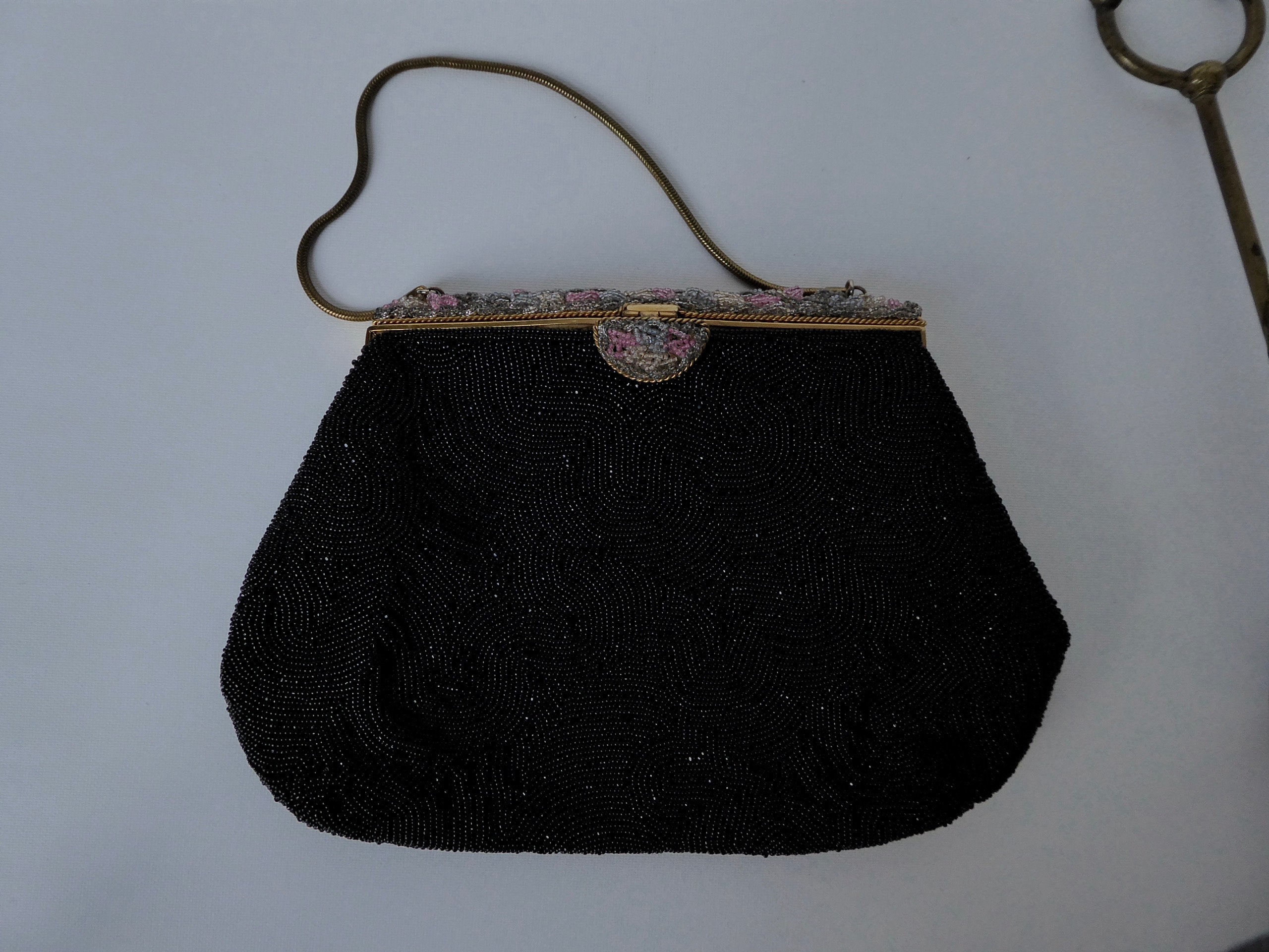 Vintage Beaded Purse Black Evening Bag Made in France