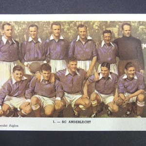 SC Anderlecht. Belgian Champions 1950-51. Division of Honour. Aiglon Chocolate Club. 1950s Football. Football Photogravure. Soccer image 1
