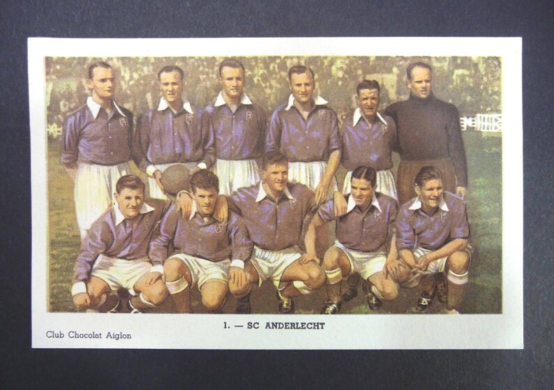 SC Anderlecht. Belgian Champions 1950-51. Division of Honour. Aiglon Chocolate Club. 1950s Football. Football Photogravure. Soccer image 1