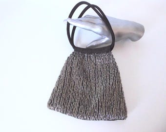 Satin evening bag embroidered with a glass bead. Simard bag. Vintage evening bag. 1990s.