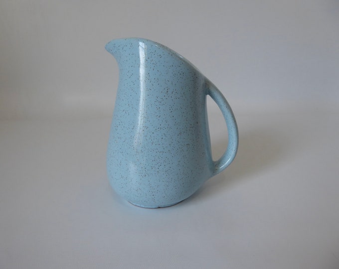 Water pitcher, vintage powder blue ceramic milk jug. Japan. Year 1960. Mid Century Pitcher. Vintage milk jug. Sixties kitchen