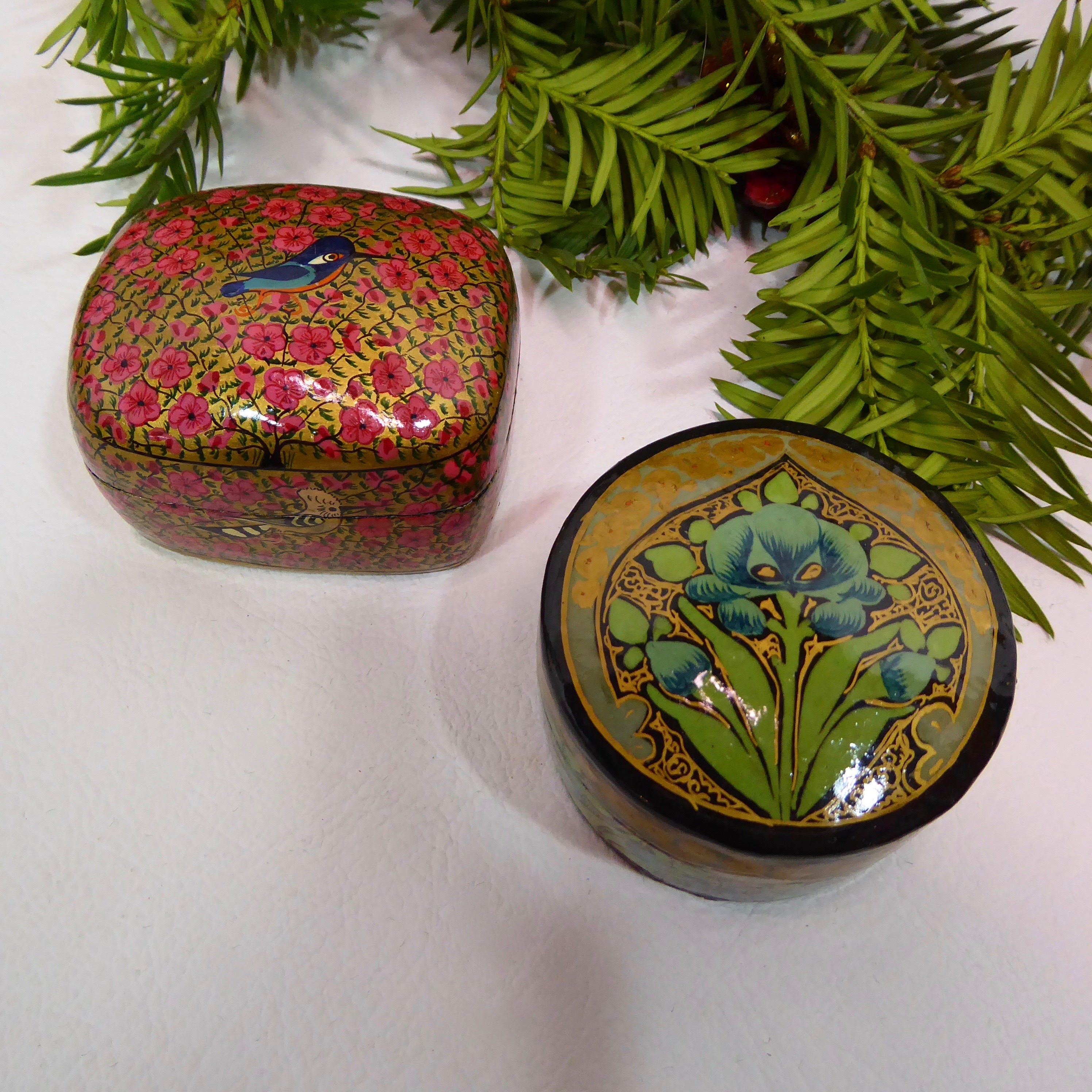 Paper mache lacquered boxes. Kashmir. India. Hand made. 70 years